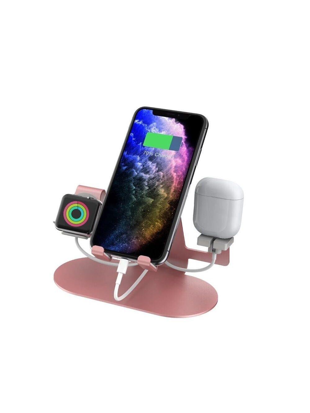 ALUMINUM 3 IN 1 CHARGING STAND FOR IPHONE, WATCH, & AIRPODS ADURO TRIO ROSE GOLD